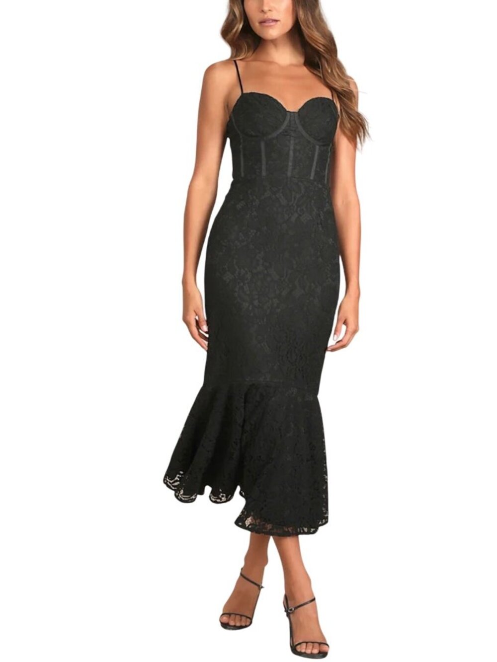 Lulus Found Your Love Lace Trumpet Midi Dress Sz MED Witchy Whimsigoth Floral